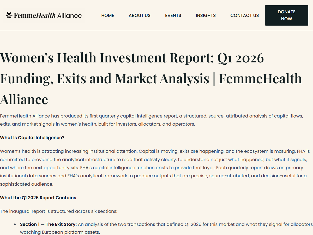 Report artwork: Women’s Health Investment Report: Q1 2026